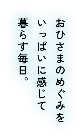 おひさまのめぐみをいっぱいに感じて暮らす毎日。