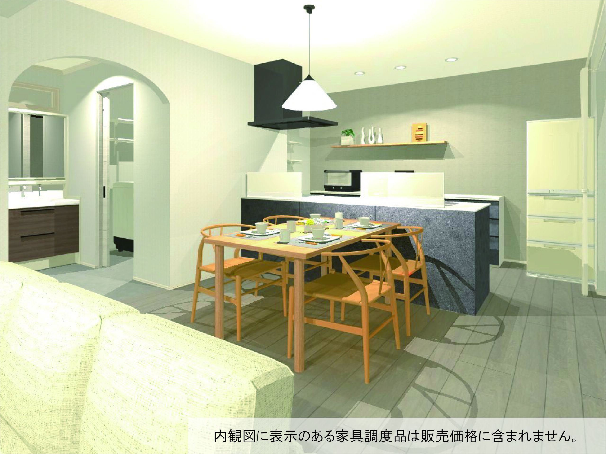 対面キッチンです。（完成予想内観パース）