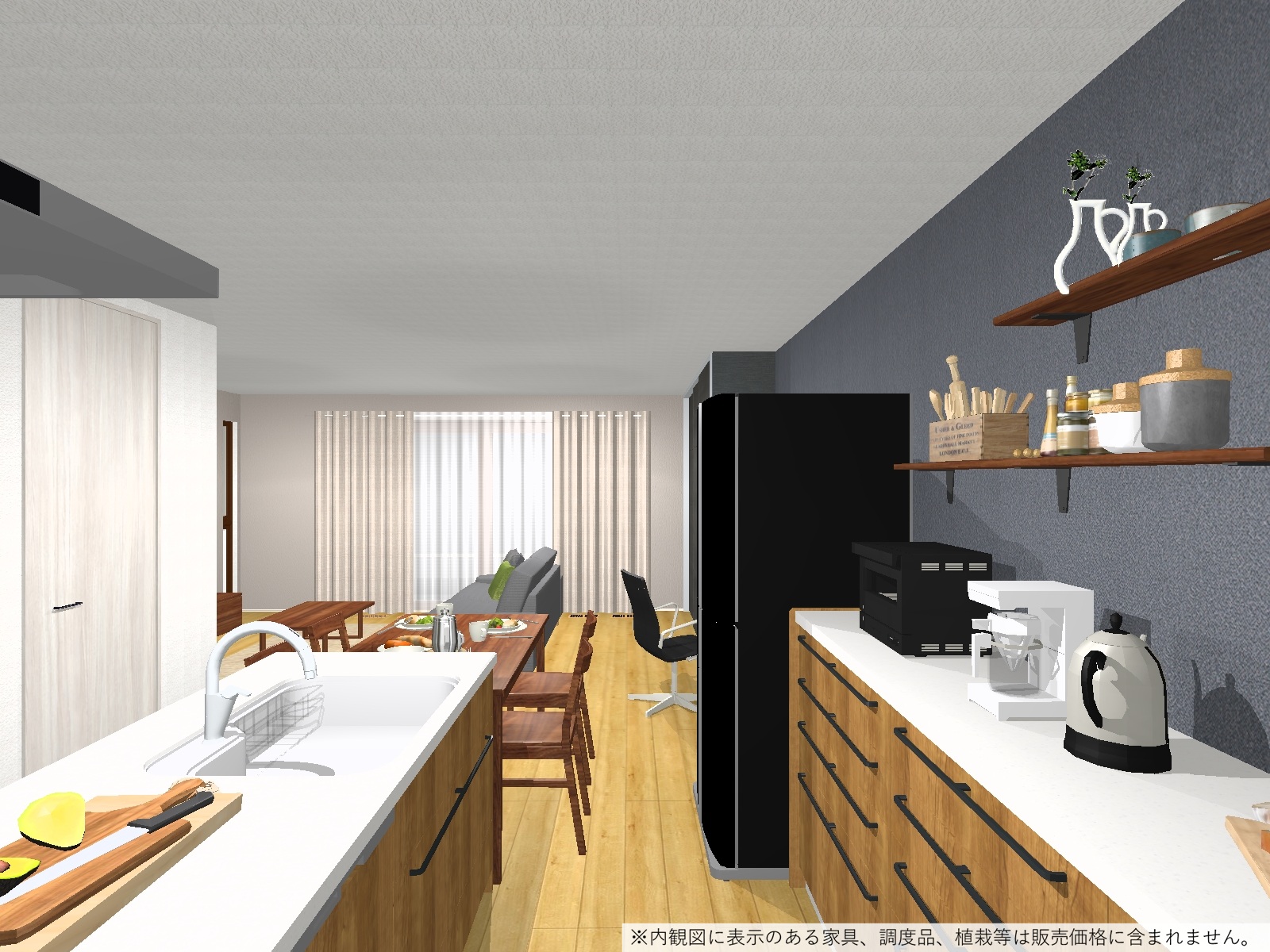 収納たっぷりのキッチンです！（完成予想内観パース）