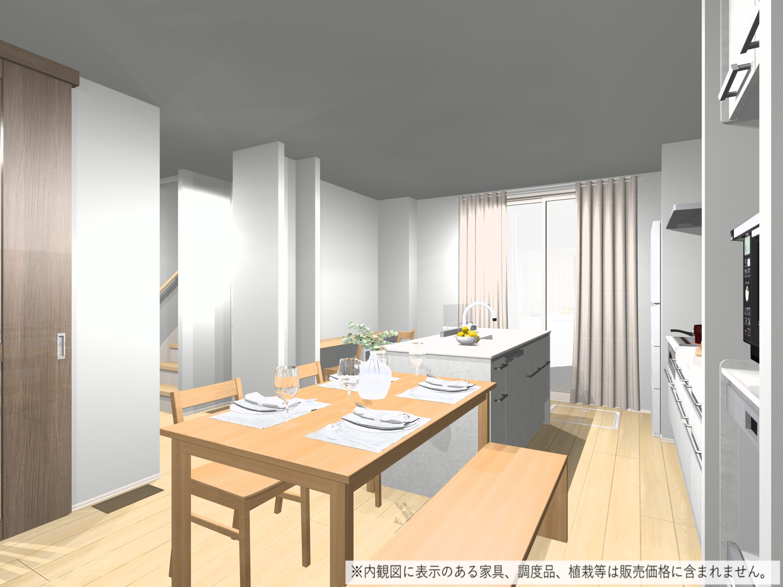 配膳しやすい配置です。（完成予想内観パース）