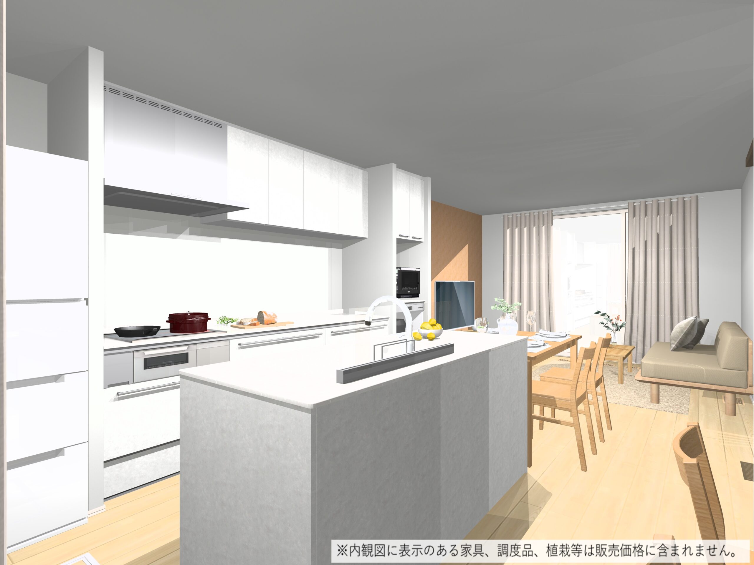 使い勝手の良いキッチンです。（完成予想内観パース）