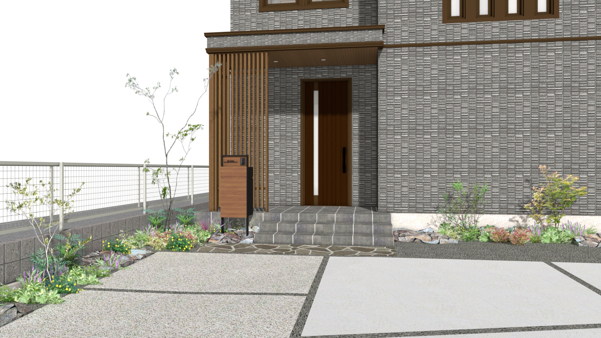 【6号地完成予定図】機能門柱とシンボルツリーがお出迎えします