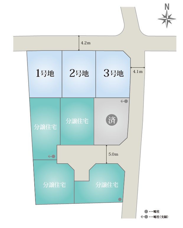 注文住宅用地３区画・分譲住宅５区画の全８区画の分譲地です。