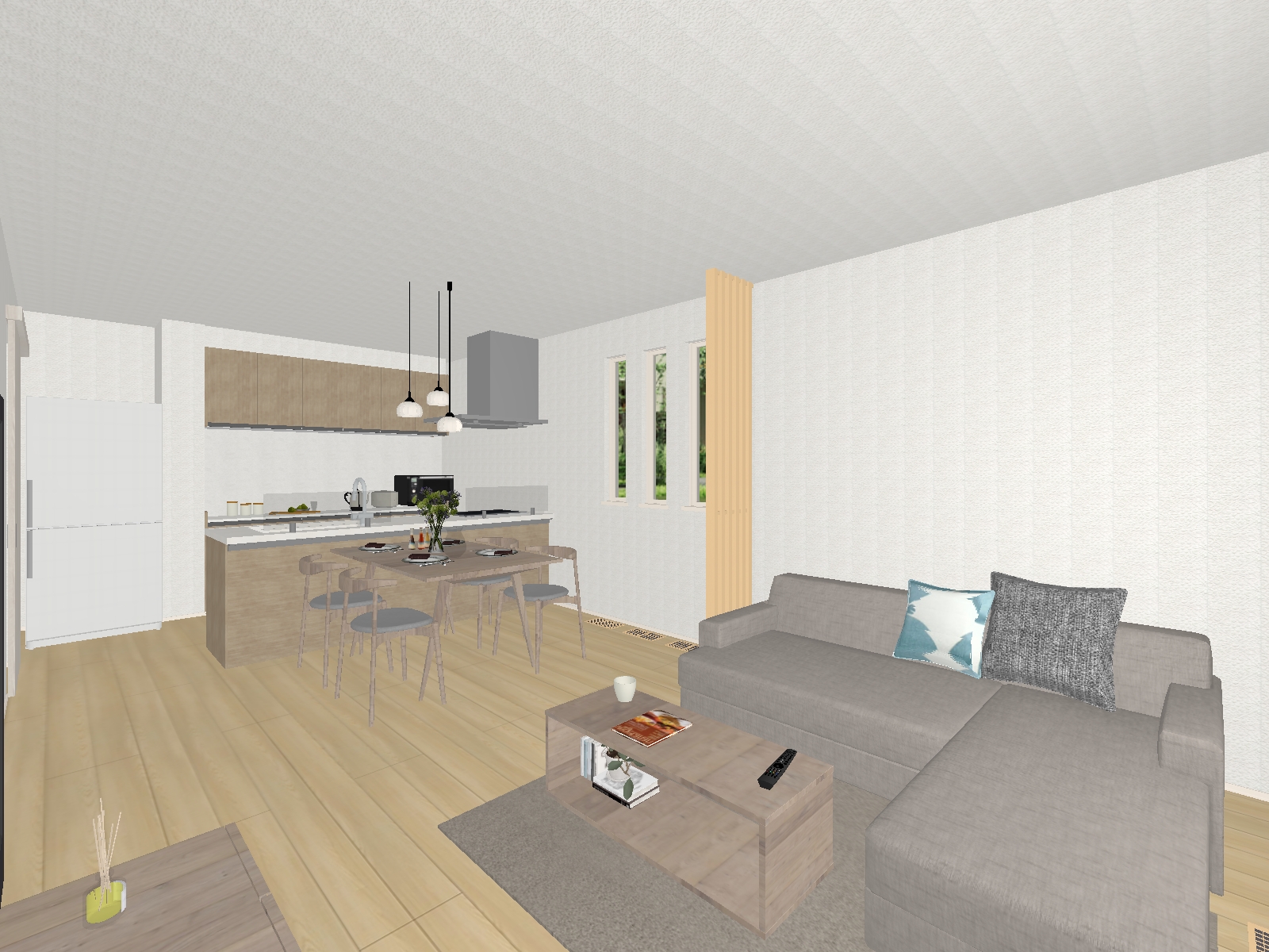 【LDK完成予想パース】ナチュラルな雰囲気のLDKです。