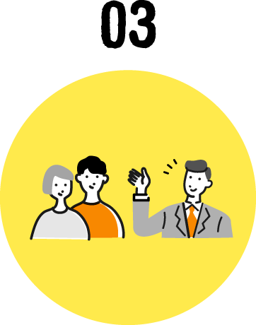 スタッフと相談する来場者のイラスト