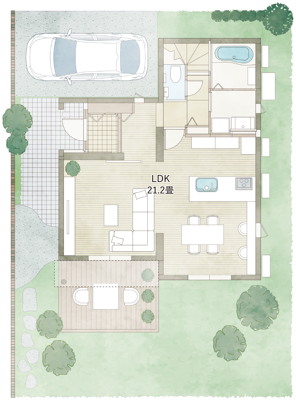 プラン例の1階平面図。