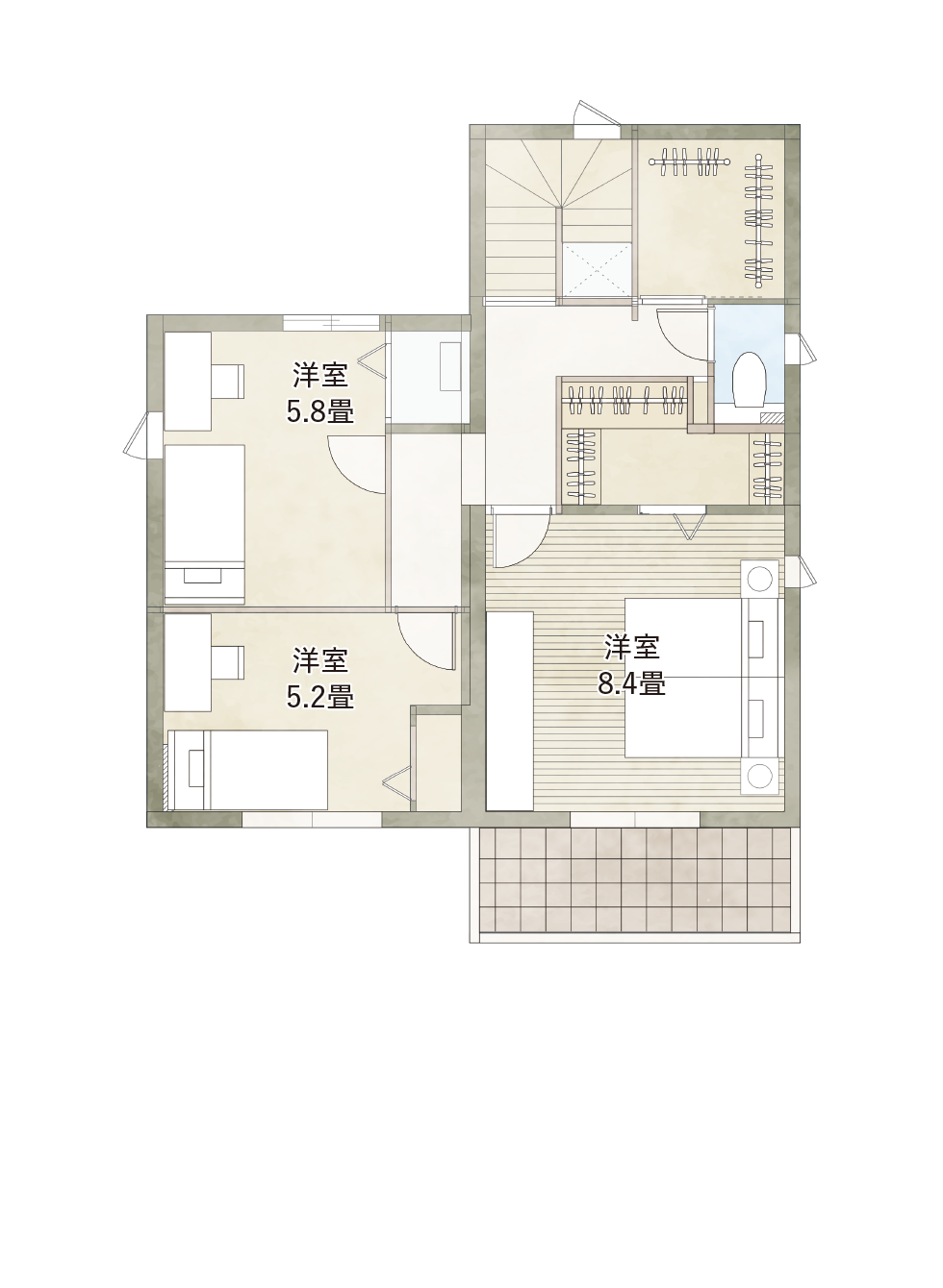 プラン例の2階平面図。