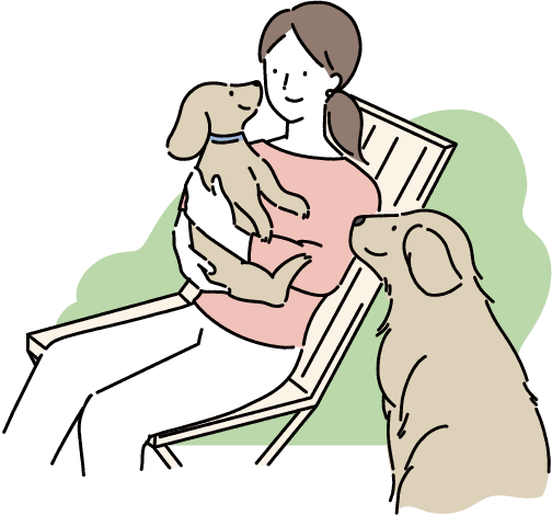犬を可愛がっている女性のイラスト