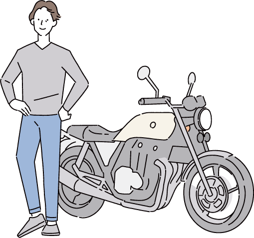 バイクと男性のイラスト